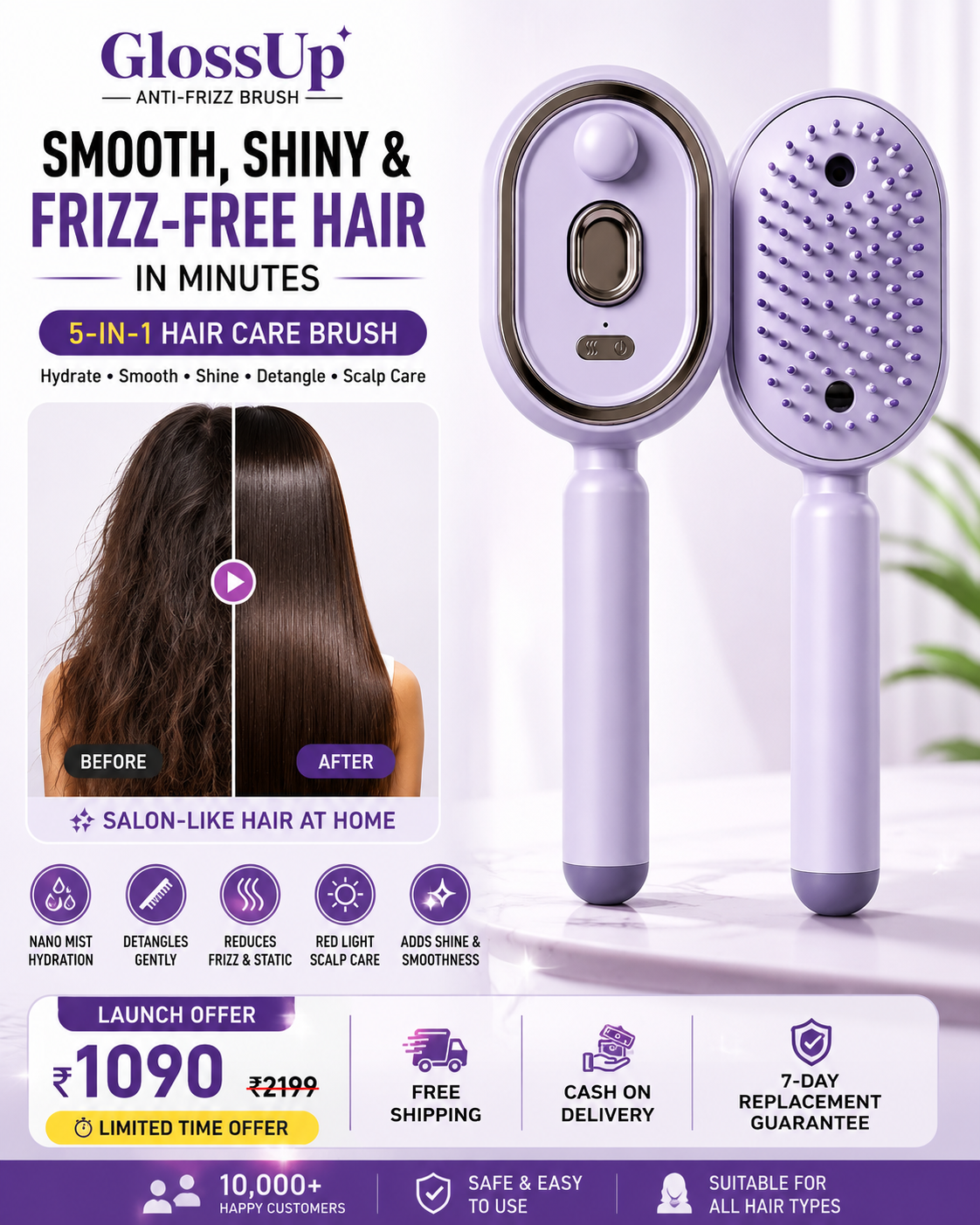 GlossUp Anti-Frizz Brush - Smooth. Shine. Gloss Up.