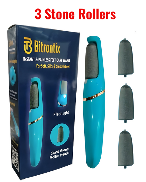 BITRONTIX™️  INSTANT & PAINLESS FEET CARE WAND & CALLUS REMOVER  WITH 3 STONE ROLLERS  (RECHARGEABLE & WIRELESS) For Soft, Silky & Smooth Feet