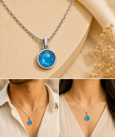 Blue Topaz Kundli Stone Pendant