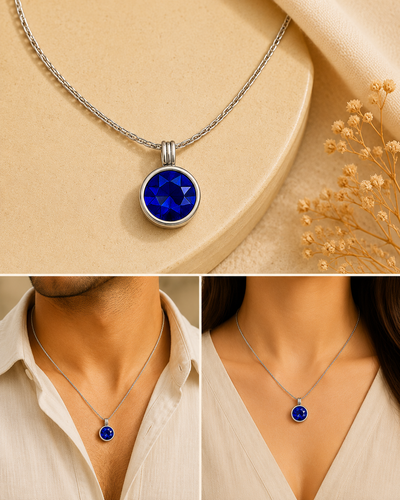 Blue Sapphire Kundli Stone Pendant