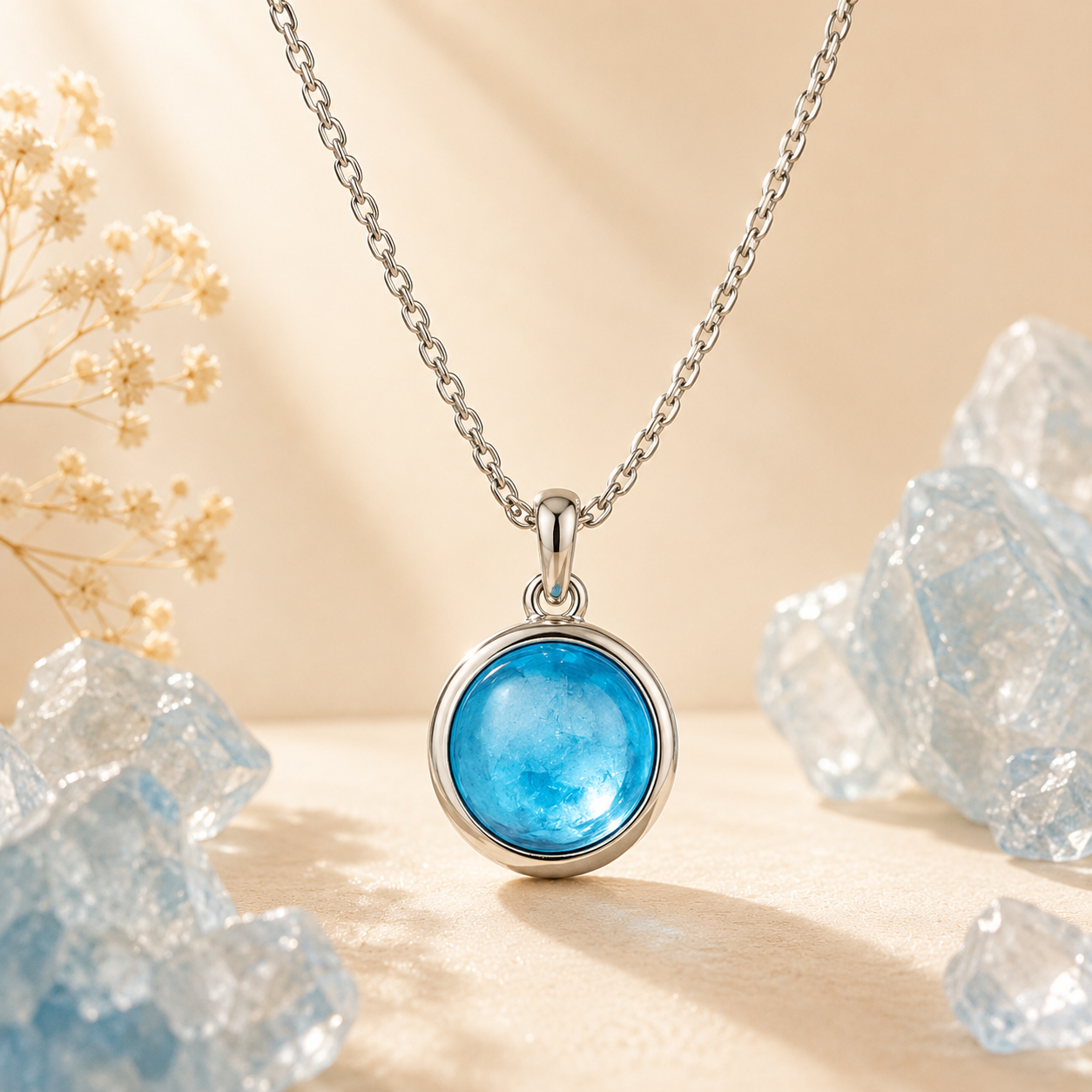 Blue Topaz Kundli Stone Pendant
